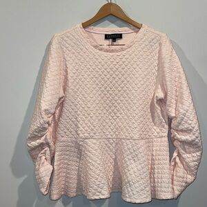 Eloquii pink textured peplum top ruched sleeves